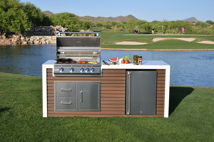 Professional Shiplap Outdoor Kitchen KoKoMo Grill With Waterfall Edge - Image 5