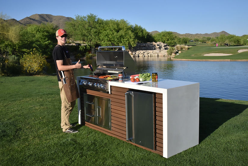 Professional Shiplap Outdoor Kitchen KoKoMo Grill With Waterfall Edge - Image 9