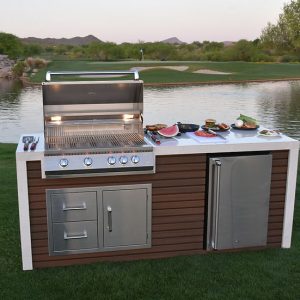 Professional Shiplap Outdoor Kitchen KoKoMo Grill With Waterfall Edge