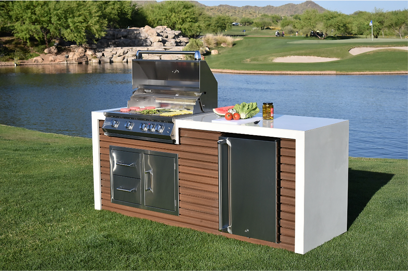 Professional Shiplap Outdoor Kitchen KoKoMo Grill With Waterfall Edge - Image 4