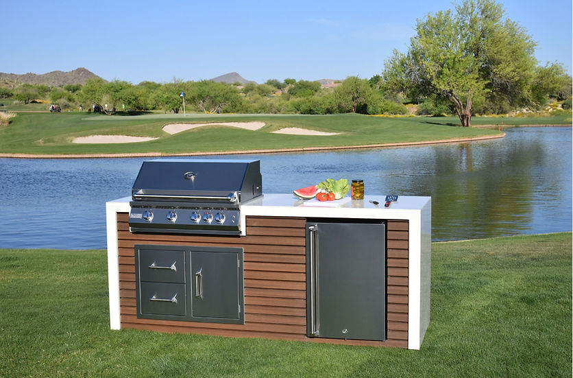 Professional Shiplap Outdoor Kitchen KoKoMo Grill With Waterfall Edge - Image 3