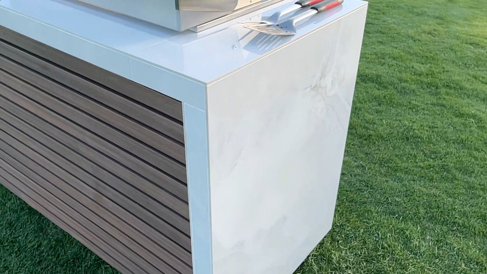Professional Shiplap Outdoor Kitchen KoKoMo Grill With Waterfall Edge - Image 7